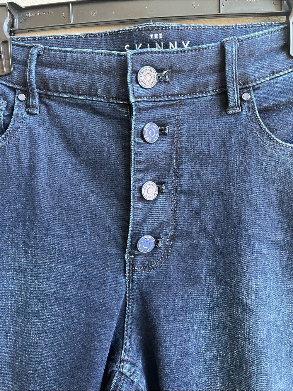 White House Black Market High-Rise Skinny Jeans with Button Fly - Dark Blue - Picture 2 of 6